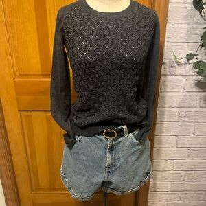 Dockers Fisherman Crochet Knit Sweater l XS l Charcoal l Crewneck Pullover